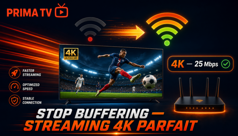 stop buffering IPTV 4K optimisation connexion Maroc PRIMA TV